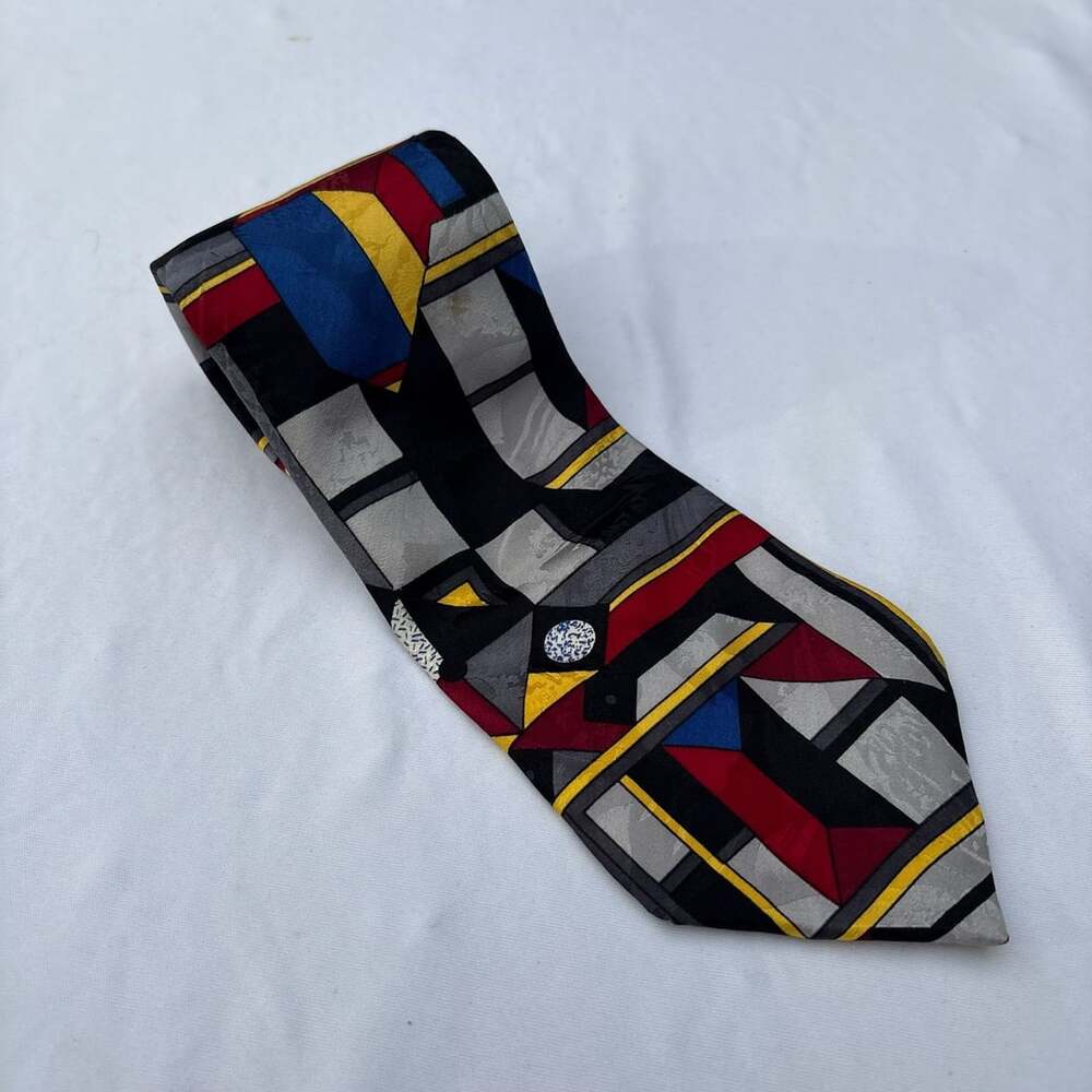 Eurégo Vintage 1980s Geometric Abstract Silk Necktie
